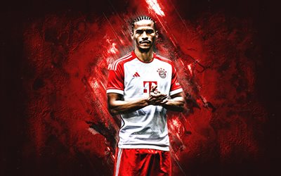 Leroy Sane, FC Bayern Munich, German football player, red stone background, Bundesliga, Germany, football