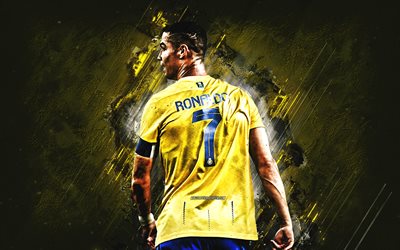 cristiano ronaldo, cr7, al nassr fc, portekizli futbolcu, sarı taş arka plan, suudi arabistan, futbol, dünya futbol yıldızı, al nassr futbol kulübü