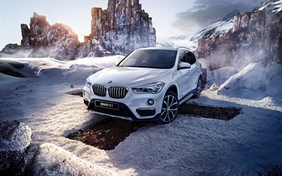 BMW X1, 2016, F48, offroad, winter, white bmw