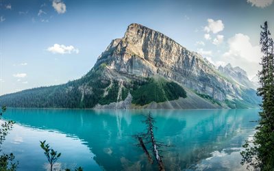 lake louise, montanhas, lago azul, alberta, canadá, parque nacional de banff
