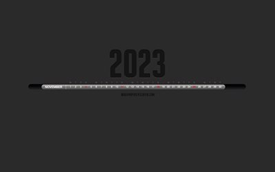 2023年11月のカレンダー, 灰色の背景, タイムラインのインフォグラフィック, 2023年カレンダー, 11月, 2023年のコンセプト, 線画