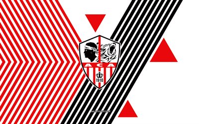 شعار ac ajaccio, 4k, فريق كرة القدم الفرنسي, خطوط بيضاء حمراء الخلفية, ايه سي اجاكسيو, الدوري الفرنسي 1, فرنسا, فن الخط, كرة القدم, أجاكسيو