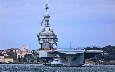 4k, French aircraft carrier, Charles de Gaulle, R91, French Navy, French warship, Charles de Gaulle in port