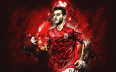 hamdi fathi, al ahly sc, ritratto, calciatore egiziano, centrocampista, sfondo di pietra rossa, calcio, egitto