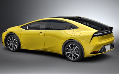 2024, Toyota Prius, 4k, rear view, exterior, yellow hatchback, yellow Toyota Prius, electric cars, new Prius 2024, Japanese cars, Toyota
