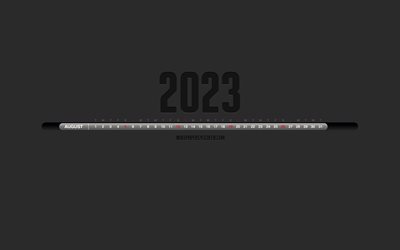calendario agosto 2023, fondo gris, infografía de línea de tiempo, calendarios 2023, agosto, 2023 conceptos, arte lineal