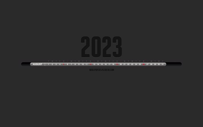 calendário de agosto de 2023, fundo cinza, infográficos da linha do tempo, calendários 2023, agosto, 2023 conceitos, arte de linha