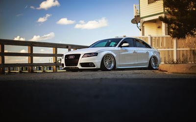 Audi A4, tuning, stance, supercars, white audi