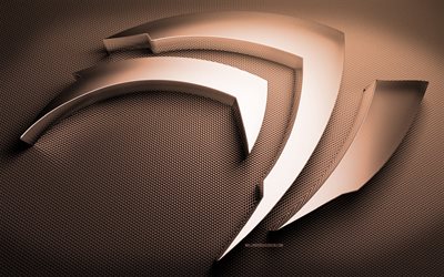 nvidia logo in bronze, kreativ, nvidia 3d logo, bronzemetallhintergrund, marken, kunstwerk, nvidia logo aus metall, nvidia