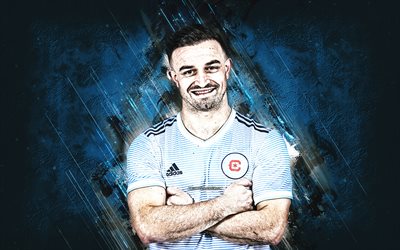 Xherdan Shaqiri, Chicago Fire FC, swiss soccer player, linebacker, portrait, blue stone background, MLS, soccer, USA