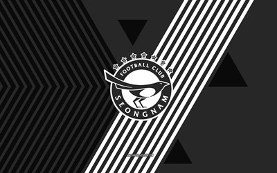 城南fcのロゴ, 4k, 韓国サッカーチーム, 黒い白い線の背景, 城南fc, kリーグ1, 韓国, 線画, 城南fcのエンブレム, フットボール