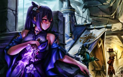 Keqing, violet sword, Genshin Impact, battle, protagonist, manga, warriors, Keqing Genshin Impact