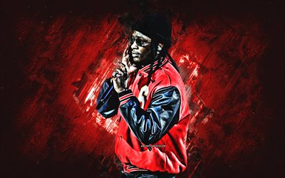 Young Thug, American rapper, portrait, red stone background, Jeffery Lamar Williams, popular rappers, grunge art