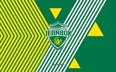 jeonbuk hyundai motorsin logo, 4k, etelä korean jalkapallomaajoukkue, taustalla vihreät keltaiset viivat, jeonbuk hyundai motors, k liiga 1, etelä korea, viivapiirros, jeonbuk hyundai motorsin tunnus, jalkapallo