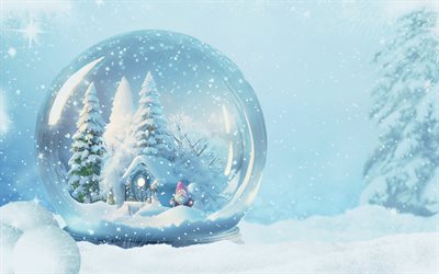 lasipallo talvella, talvinen maisema, lumipallot, jouluinen lumipallo, talvinen lumipallo, joulu, talvi, uusivuosi