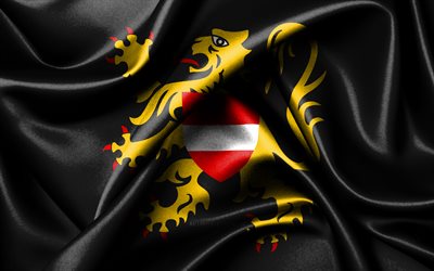 flamländska brabants flagga, 4k, belgiska provinser, tygflaggor, flamländska brabants dag, vågiga sidenflaggor, belgien, belgiens provinser, flamländska brabant