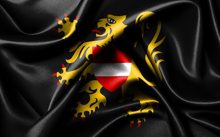 flämisch brabant flagge, 4k, belgische provinzen, stofffahnen, tag von flämisch brabant, flagge von flämisch brabant, gewellte seidenfahnen, belgien, provinzen von belgien, flämisch brabant