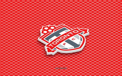 4k, logo isométrique du toronto fc, art 3d, club de soccer canadien, art isométrique, fc toronto, fond rouge, mls, etats unis, le football, emblème isométrique, logo du toronto fc