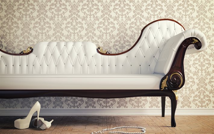 vit soffa, läder, vintage, retro