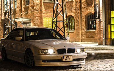 la nuit, tuning, BMW série 7, e38, 750il, blanc bmw, des berlines