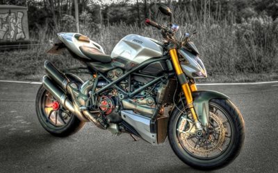 bikes, HDR, Ducati Monster, silver ducati