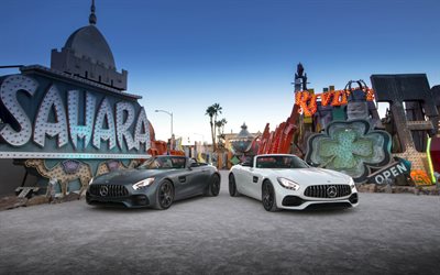 Mercedes-AMG GT Roadster, cabriolet, supercars, en 2017, les voitures, les phares, Mercedes