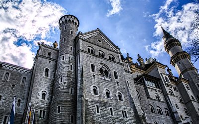 Germania, Castello di Neuschwanstein, Cielo, Torre, antico, architettura, Baviera