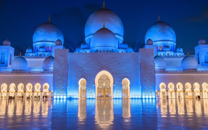Abu Dhabi, lo Sceicco Zayed Grand Mosque, EMIRATI arabi uniti, notte, Emirati Arabi Uniti