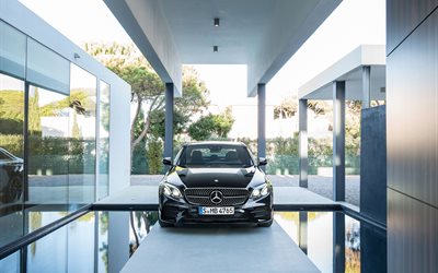 vista de frente, 2017, Mercedes E43, casa, AMG, la clase E sedán, Mercedes negro