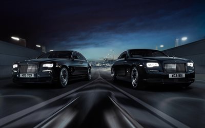 auto di lusso, movimento, 2016, Rolls-Royce Ghost, la Rolls-Royce Wraith, Nero Distintivo
