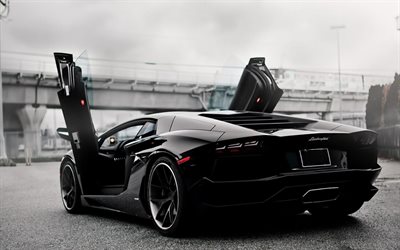 लेम्बोर्गिनी Aventador, LP700-4, 2016, aventador काला, ट्यूनिंग, स्पोर्ट्स कार, कैंची दरवाजे, aventador ट्यूनिंग