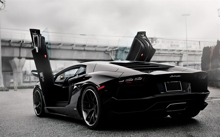 lamborghini aventador lp700-4, 2016, aventador schwarz, tuning, sport auto, flügeltüren, tuning aventador