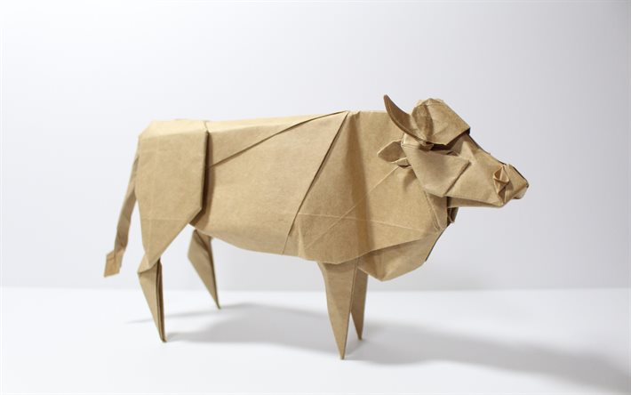 origami, hayvanlar, inek, inek kağıt, origami inek