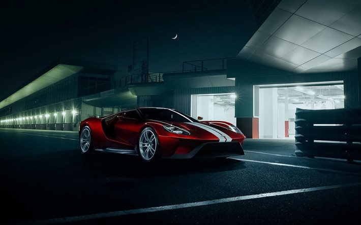 supercar, notte, 2016, la Ford GT, ford rossa