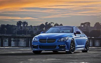 BMW 6, Matte Blue, tuning BMW, blue BMW, tuning, coupe, BMW 640i, Gran Coupe, F06