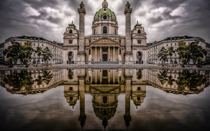 Karlskirche, Catholic Church, Vienna, Austria, Karlsplatz, Fountains