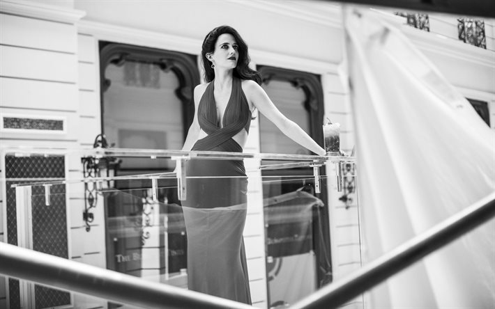 Eva Green, Fransız aktris, siyah beyaz, güzel bir elbise, makyaj
