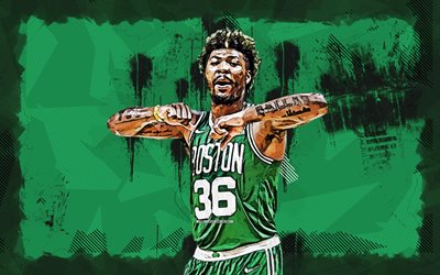 4k, Marcus Smart, grunge art, Boston Celtics, NBA, basketball, Marcus Smart 4K, green grunge background, Marcus Smart Boston Celtics