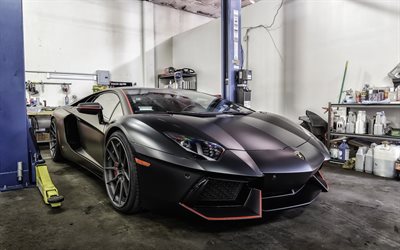 Lamborghini Aventador, supercar, black Lamborghini, black Aventador, Black Matte