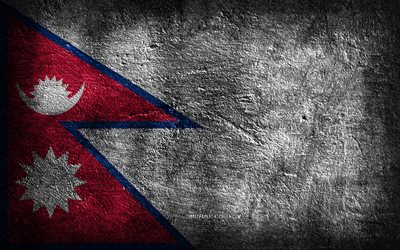 4k, Nepal flag, stone texture, Flag of Nepal, stone background, Day of Nepal, Nepal national symbols, Nepal