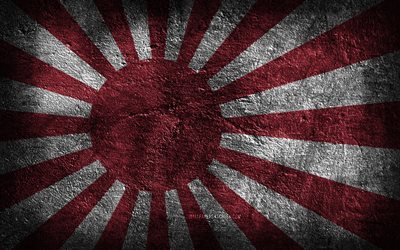 4k, la bandera del imperio de japón, la textura de piedra, el fondo de piedra, el arte grunge, el imperio de japón, los símbolos nacionales japoneses, japón