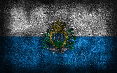 4k, サンマリノの国旗, 石の質感, 石の背景, サンマリノの日, グランジアート, サンマリノの国家のシンボル, サンマリノ