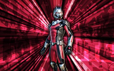 4k, ant-man fortnite, les rayons rouges d arrière-plan, ant-man skin, l art abstrait, fortnite ant-man skin, les personnages de fortnite, ant-man, fortnite, l art créatif