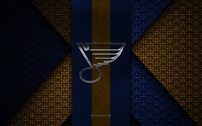 St Louis Blues, NHL, blue yellow knitted texture, St Louis Blues logo, American hockey club, St Louis Blues emblem, hockey, St Louis, USA