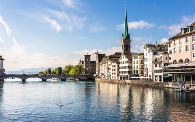 zurich, fraumunster, église, chapelle, pont de pierre, point de repère de zurich, paysage urbain de zurich, suisse
