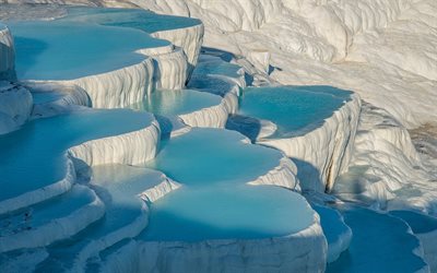 Pamukkale, view from above, aerial view, Travertine terraces, thermal waters, Hierapolis, Turkey