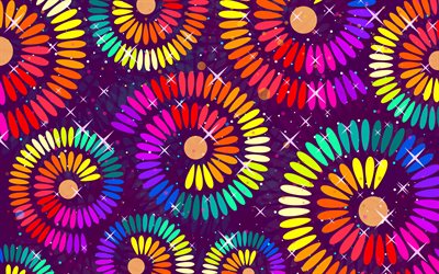 sfondo colorato di arte digitale, 4k, sfondo di cerchi colorati, sfondo arcobaleno, sfondo colorato di astrazione, sfondo di cerchi creativi