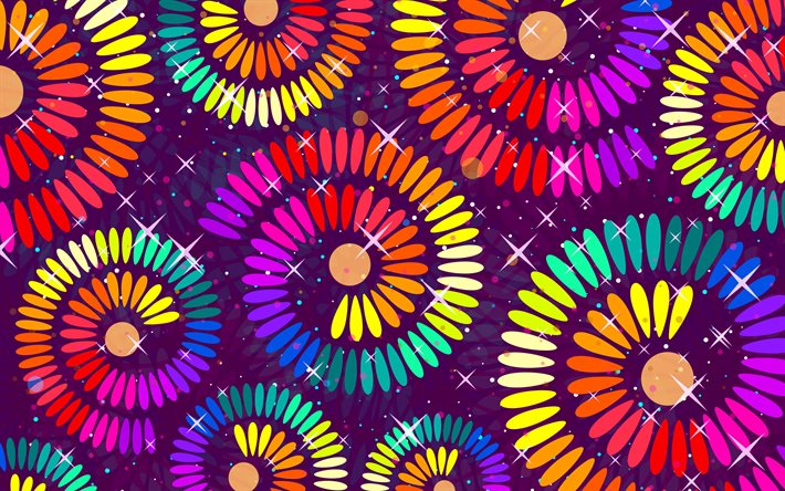 fundo de arte digital colorido, 4k, círculos coloridos de fundo, arco-íris de fundo, abstração colorida de fundo, círculos criativos de fundo