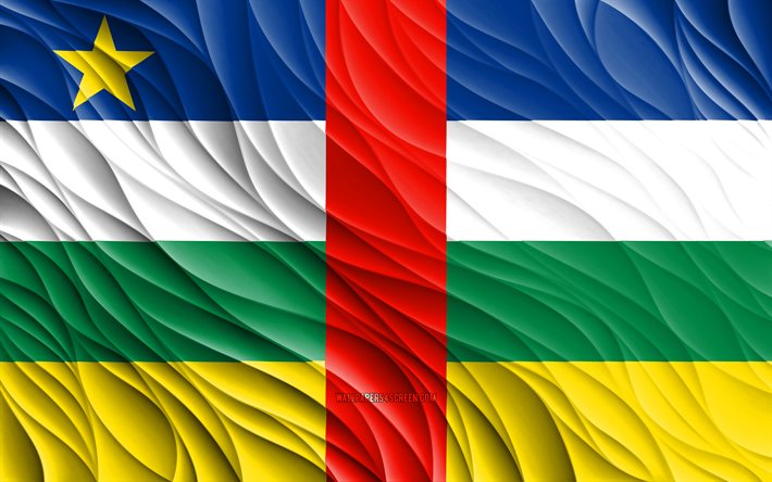 4k, 中央アフリカ共和国の旗, 波状の3dフラグ, アフリカ諸国, 中央アフリカ共和国の日, 3d波, carの国家シンボル, carフラグ, 中央アフリカ共和国