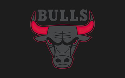 Chicago Bulls logo, 4k, minimal, gray backgrounds, american basketball team, Chicago Bulls, basketball, Chicago Bulls minimalism